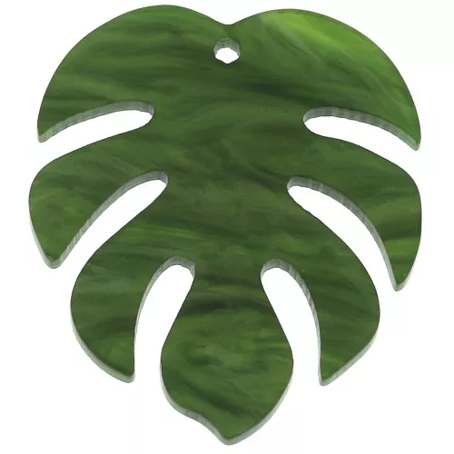 Ciondolo stile Tropicale Foglia di Filodendro in plexiglas 30x35 mm - Verde x1