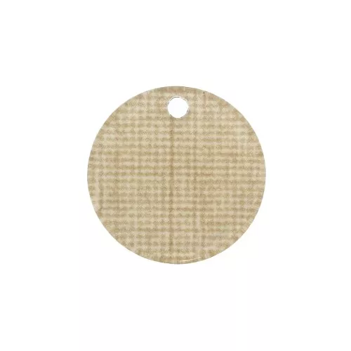 Ciondolo tondo in plexiglas 19 mm effetto tela di juta beige x1
