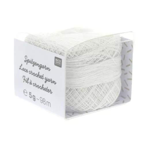 Filo 100 % cotone per uncinetto - Rico Design - speciale merletto Bianco x 5g