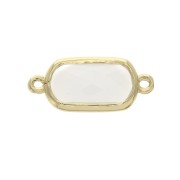 Distanziatore 2 anellini rettangolo vetro sfaccettato 18x8 mm Dorato/Avorio opaco