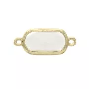 Distanziatore 2 anellini rettangolo vetro sfaccettato 18x8 mm Dorato/Avorio opaco