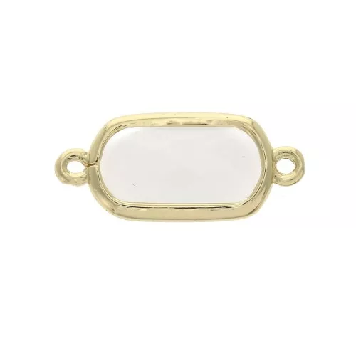 Distanziatore 2 anellini rettangolo vetro sfaccettato 18x8 mm Dorato/Avorio opaco