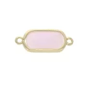 Distanziatore 2 anellini rettangolo vetro sfaccettato 18x8 mm Dorato/Rosa opaco