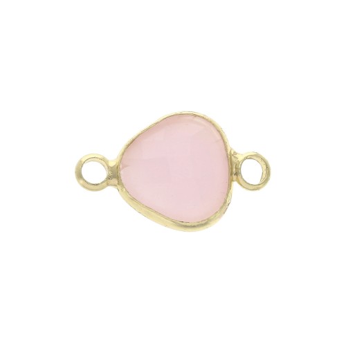 Distanziatore 2 anellini goccia sfaccettata in vetro 14x9 mm Dorato/Rosa mat x1