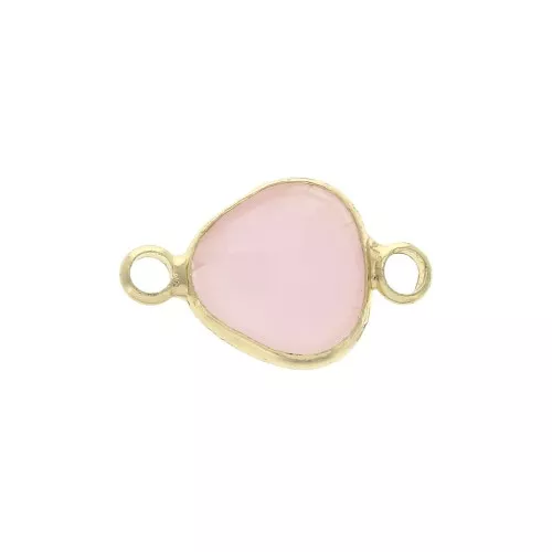 Distanziatore 2 anellini goccia sfaccettata in vetro 14x9 mm Dorato/Rosa mat x1