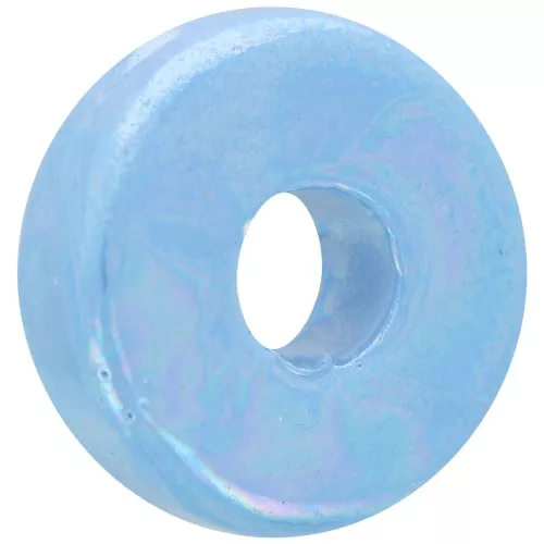 Perla rotonda in ceramica Heishi 15 mm Azzurro iridescente x1