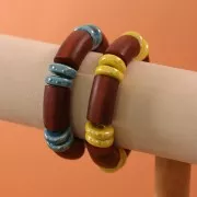 Perla rotonda in ceramica Heishi 15 mm Giallo iridescente x1