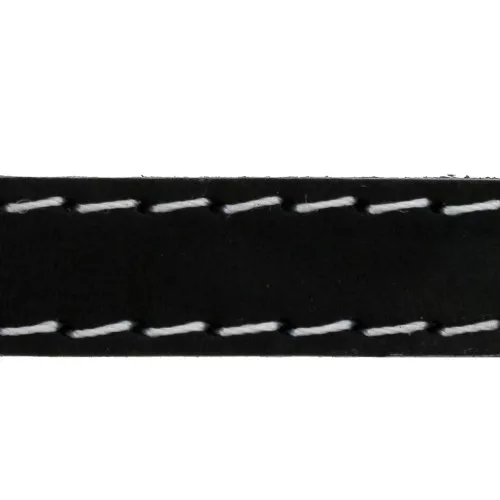 Laccio cuoio piatto - cucitura visibile 10 mm - Nero x 1m