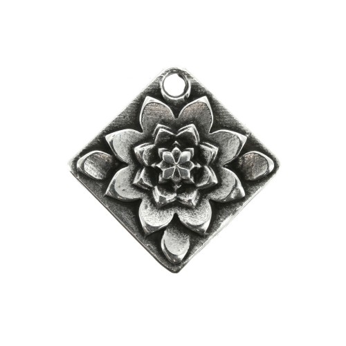Pendente losanga fiore 21mm - Placcatura Argento Antico