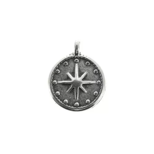 Pendente medaglia stella d nord 12mm per creazione bijoux DIY Placcatura Argento Antico x1
