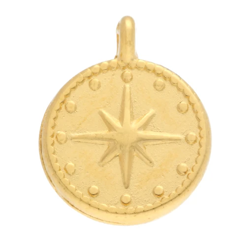 Pendente medaglia stella del nord 12mm per creazione di bijoux DIY - Dorato con oro fino x1