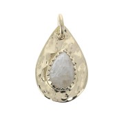 Ciondolo battuto goccia con anellino 17 mm Pietra di luna/ Placcato Oro 3 microns