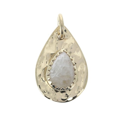 Ciondolo battuto goccia con anellino 17 mm Pietra di luna/ Placcato Oro 3 microns