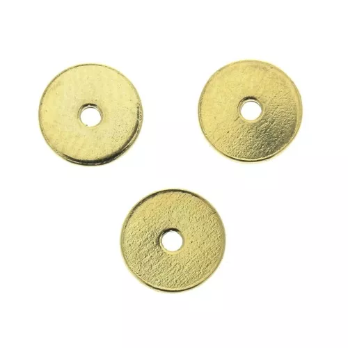 Dischi piatti forati lisci in ottone stile Heishi 5 mm Dorato oro fino x10