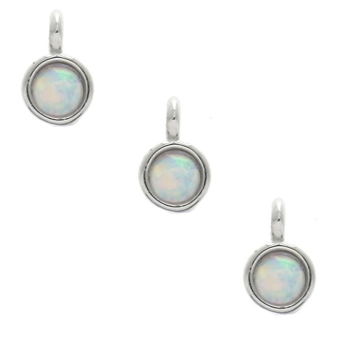 Ciondolo con pietra sintetica imitazione Opalo 3mm Rodiato x1