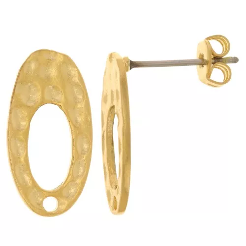 Borchie ovali martellate cave per decorare 17x9 mm - Dorato con oro fino x2