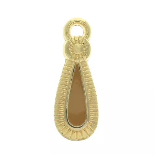 Pendente goccia stile etnico & resina epossidica 21x8 mm Dorato / Ocra x1