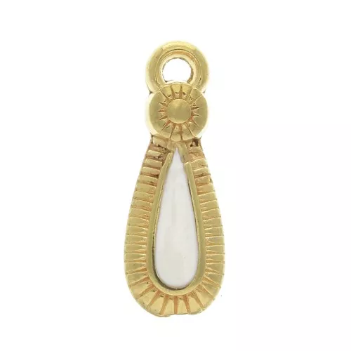 Pendente goccia stile etnico & resina epossidica 21x8 mm Dorato /Avorio x1
