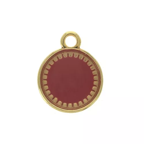 Pendente rotondo in zamac e resina epossidica 15x12 mm Dorato / Bordeaux x1