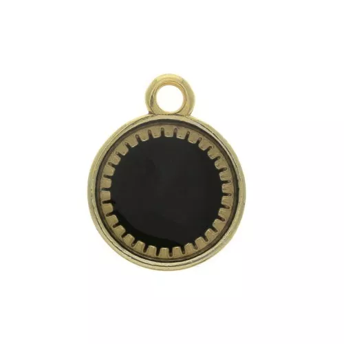 Pendente rotondo in zamac e resina epossidica 15x12 mm Dorato / Nero x1
