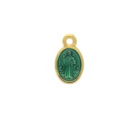 Medaglietta ovale simbolo religioso  in resina epossidica 13x8mm Dorato/ Verde x1|raw }}