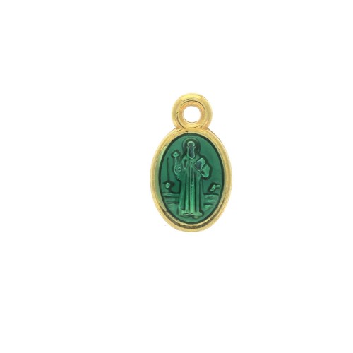 Medaglietta ovale simbolo religioso  in resina epossidica 13x8mm Dorato/ Verde x1