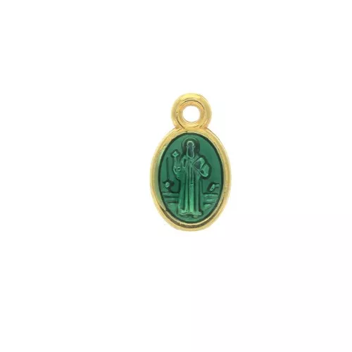 Medaglietta ovale simbolo religioso  in resina epossidica 13x8mm Dorato/ Verde x1