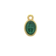 Medaglietta ovale simbolo religioso  in resina epossidica 13x8mm Dorato/ Verde x1