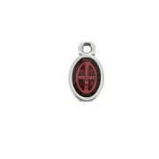 Medaglietta ovale in resina epossidica 13x8mm Argento antico/Rosso x1