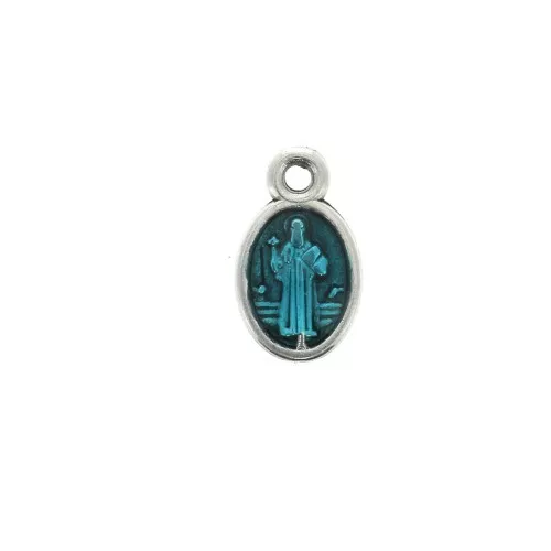 Medaglietta ovale in resina epossidica 13x8mm Argento antico/Turchese x1