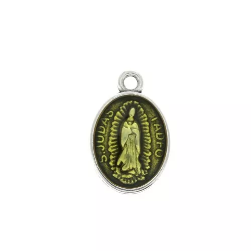 Medaglietta ovale simbolo religioso/resina eposs. 17x11mm Argento antico/Giallo x1