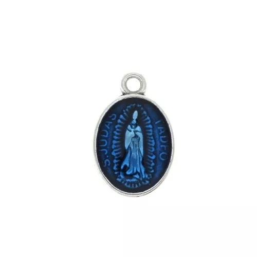 Medaglietta ovale simbolo religioso/resina eposs. 17x11mmArgento antico/Blu x1