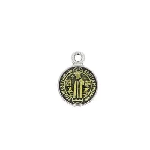 Medaglietta rotonda in resina epossidica  13x9mm Argento antico/giallo x1