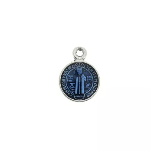 Medaglietta rotonda in resina epossidica  13x9mm Argento antico/Blu x1