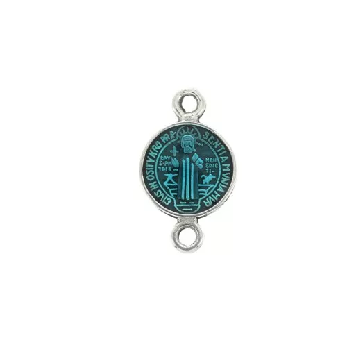 Distanziatore in zamac&resina eposs. - Santo 16x9mm Argento antico/turchese x1