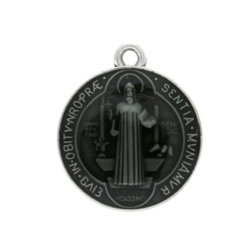 Medaglia in zamac simbolo religioso / Santo  23x20mm - Argento antico/Nero x1