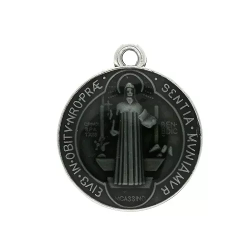 Medaglia in zamac simbolo religioso / Santo  23x20mm - Argento antico/Nero x1
