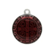 Medaglia in zamac simbolo religioso 23x20mm Argento antico/rosso x1