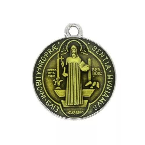 Medaglia in zamac/resina eposs. simbolo religioso 23x20mm Argento antico/giallo x1