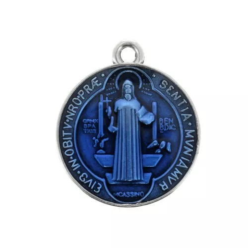 Medaglia in zamac/resina eposs. simbolo religioso 23x20mm - Argento antico/Blu x1
