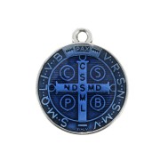 Medaglia in zamac/resina eposs. simbolo religioso 23x20mm - Argento antico/Blu x1
