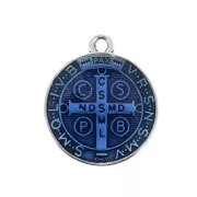 Medaglia in zamac/resina eposs. simbolo religioso 23x20mm - Argento antico/Blu x1