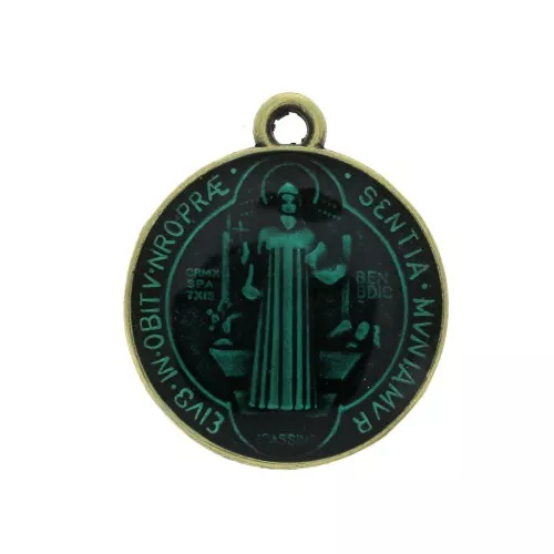 Medaglia in zamac/resina eposs. simbolo religioso 23x20 mm - Bronzo/verde x1