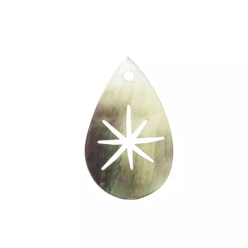 Pendentif goutte ajouré étoile en Nacre - 29x17 mm pour la création de bijoux x2