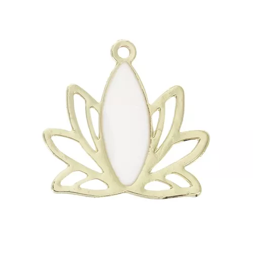 Pendenti in ottone e resina epossidica 15x16 mm Dorato / Bianco x4
