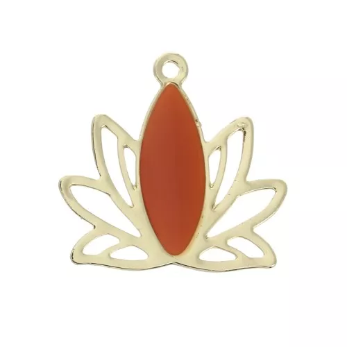 Pendenti in ottone e resina epossidica 15x16 mm Dorato / Terracotta x4