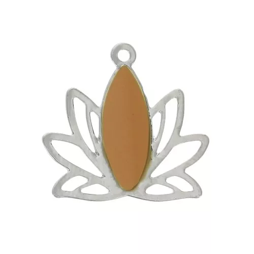 Pendenti in ottone e resina epossidica 15x16 mm Argento / Senape x4