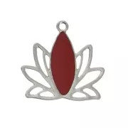 Pendenti a forma di fiore di loto in ottone e resina epossidica 15x16 mm Argento / Rosso scuro x4