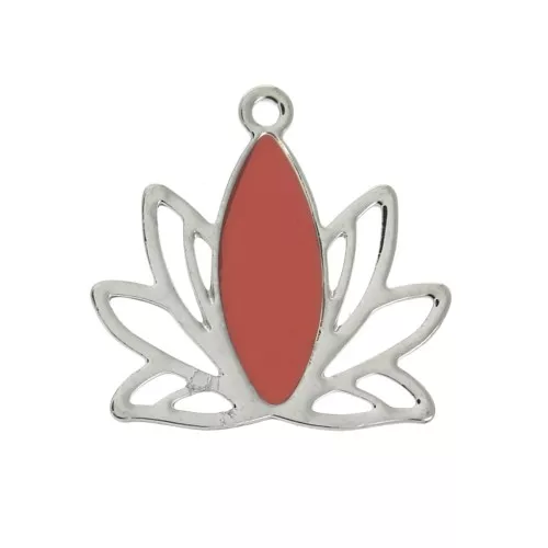 Pendenti in ottone e resina epossidica 15x16 mm Argento / Corallo x4
