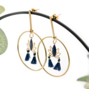 Pendenti in ottone e resina epossidica 15x16 mm Argento / Blu petrolio x4